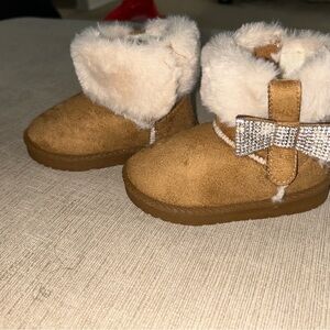 Cozy Tan Kids Boots with Bow Accent